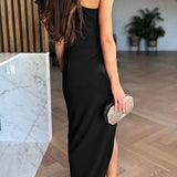 One-Shoulder Bodycon Maxi Dress with Ruffle Sleeve and Side Slit