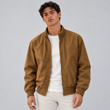 Ribbed Collar Bomber Jacket with Zip Front and Side Pockets