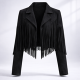 Cropped Suede Fringe Jacket with Notch Collar