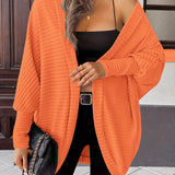 Open-Front Cardigan with Batwing Sleeves and Ribbed Knit