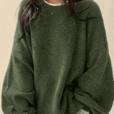 Oversized Round Neck Sweater with Balloon Sleeves and Ribbed Cuff