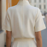 Mandarin Collar Blouse with Short Sleeves