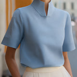 Mandarin Collar Blouse with Short Sleeves