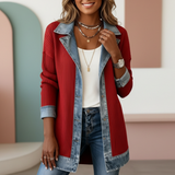 Longline Cardigan with Denim Trim