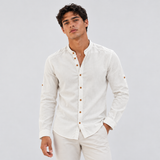 Mandarin Collar Shirt with Button Front and Long Sleeves