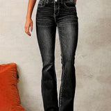 High-Waisted Flare Jeans with Button-Front