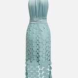 Halter Neck Midi Dress with Ruched Waist and Cutout Skirt