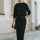 Pencil Skirt and Boat Neck Top Two-Piece Set