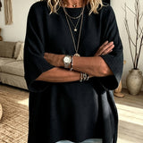 Oversized Knit Sweater with Batwing Sleeves and Ribbed Trim