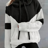 Cowl Neck Sweater with Drawstring and Front Pocket