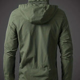 Men's Hooded Jacket – Full-Zip Outdoor Style with Stand Collar and Zippered Chest Pocket