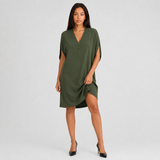 Draped V-Neck Shift Mini Dress with Split Sleeves