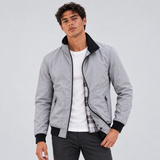 Zip Up Bomber Jacket with Stand Collar and Pockets