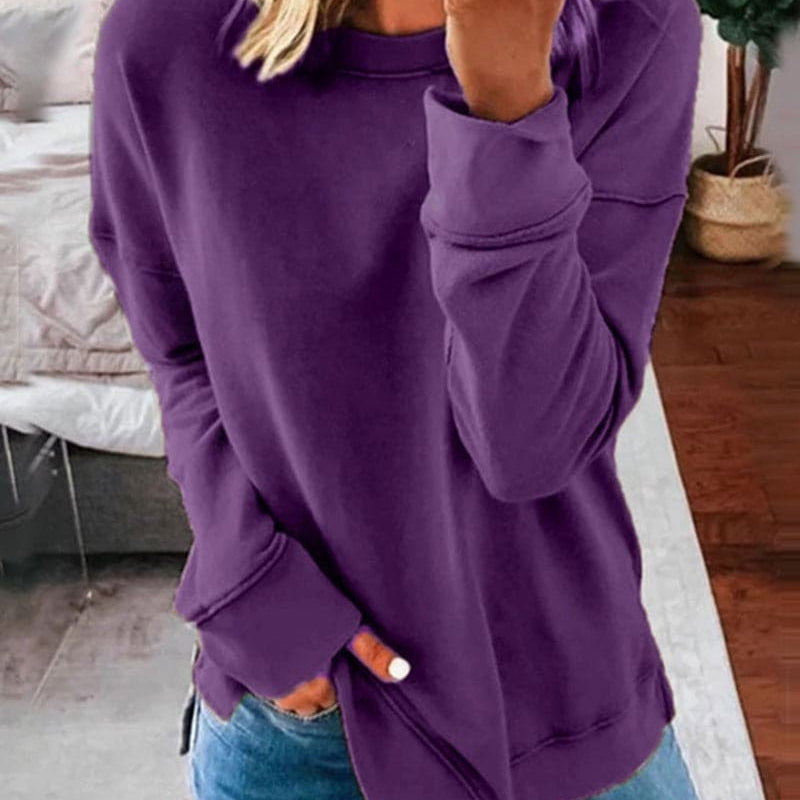 Oversized Sweatshirt with Side Slits and Curved Hem