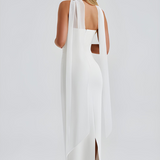 Strapless Maxi Dress with Ruched Waist and Neck Scarf