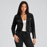 Fitted Cropped Moto Jacket with Asymmetric Zip and Pockets