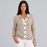 Striped Cardigan with Collar and Button-Front
