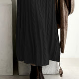 Cable Knit Maxi Sweater Dress with Round Neck and Long Sleeves