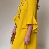 Ruffle Sleeve Shift Mini Dress with Boat Neck