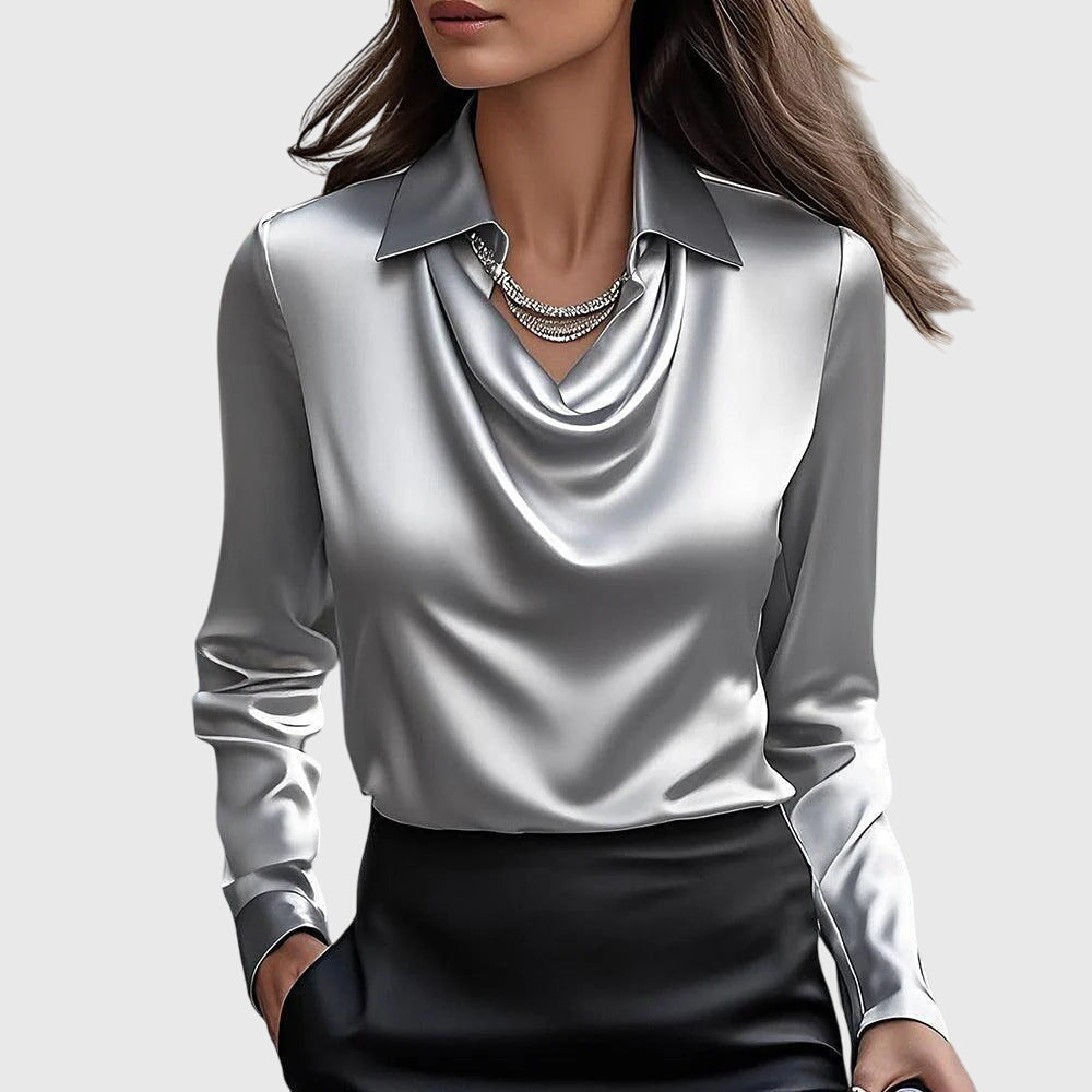 Seraphine | Elegant Satin Draped Blouse Women Long Sleeve Formal Top