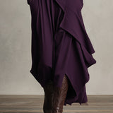 Draped Asymmetric Wrap Maxi Dress with High Neck