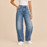 Women's Wide Leg Jeans with High Waist Barrel Leg Design and Cropped Length