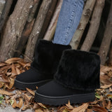 Faux Fur Ankle Boots with Platform Sole and Round Toe