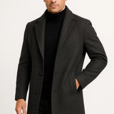 Men's Overcoat with Notched Lapel Collar and Single Breasted Button Front for Office Wear