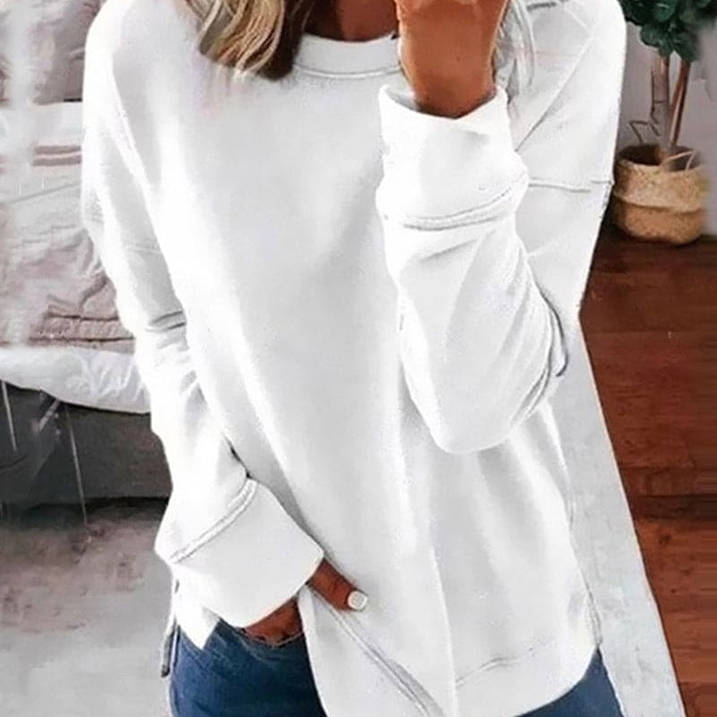 Oversized Sweatshirt with Side Slits and Curved Hem