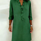 V-Neck Shift Dress with Ruffle Front
