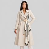 Belted Trench Coat with Lapel Collar and Scarf Detail