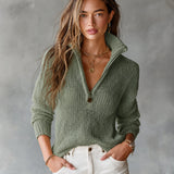 Half-Zip Funnel Neck Sweater with Open Knit