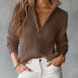 Half-Zip Funnel Neck Sweater with Open Knit
