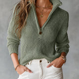 Half-Zip Funnel Neck Sweater with Open Knit