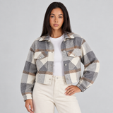 Plaid Cropped Shirt Jacket with Flap Pockets