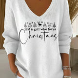 Christmas Sweater for Women V Neck Knit Pullover with Christmas Tree Print and Long Sleeves for Holiday Season