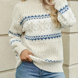 Fuzzy Knit Sweater with Fair Isle Pattern and Long Sleeves