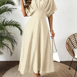 V-Neck A-Line Maxi Dress with Batwing Sleeve