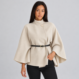 Women's Cape Jacket with High Neck and Wide Sleeves for Office Wear