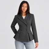 Double-Breasted Fitted Blazer with Notched Lapel and Flap Pockets
