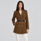 Belted Double-Breasted Blazer with Flap Pockets