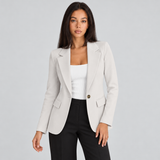 Women's Single Button Blazer with Notched Lapel and Flap Pockets