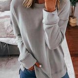Oversized Sweatshirt with Side Slits and Curved Hem