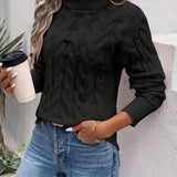 Cable Textured Knit Turtleneck Sweater