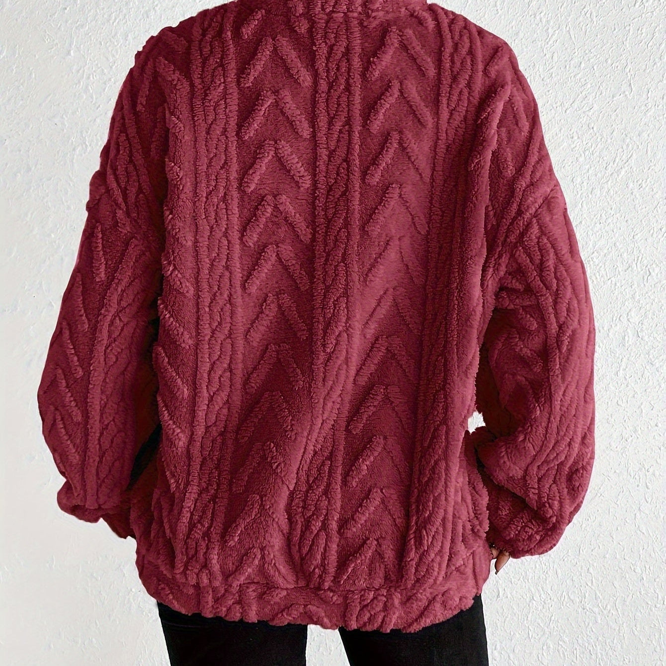 Quarter-Zip Fleece Pullover with Stand Collar and Long Sleeves