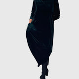 Velvet Maxi Dress with Cowl Neck and Side Pockets