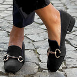 Block Heel Loafers with Horsebit Detail and Square Toe