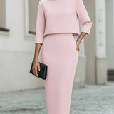 Pencil Skirt and Boat Neck Top Two-Piece Set