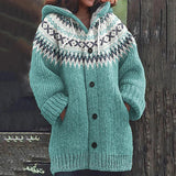 Oversized Hooded Fair Isle Cardigan with Button Front