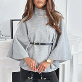 Women's Cape Jacket with High Neck and Wide Sleeves for Office Wear